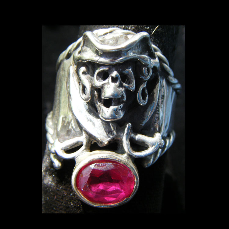 Gold & Silver Pirate Ring with Synthetic Ruby - Steve's Custom Jewelry in Port Aransas, Texas.