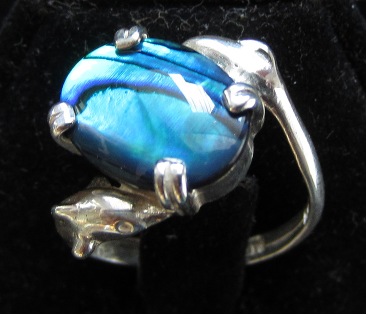 Silver Dolphin Ring Set with Paua Shell
