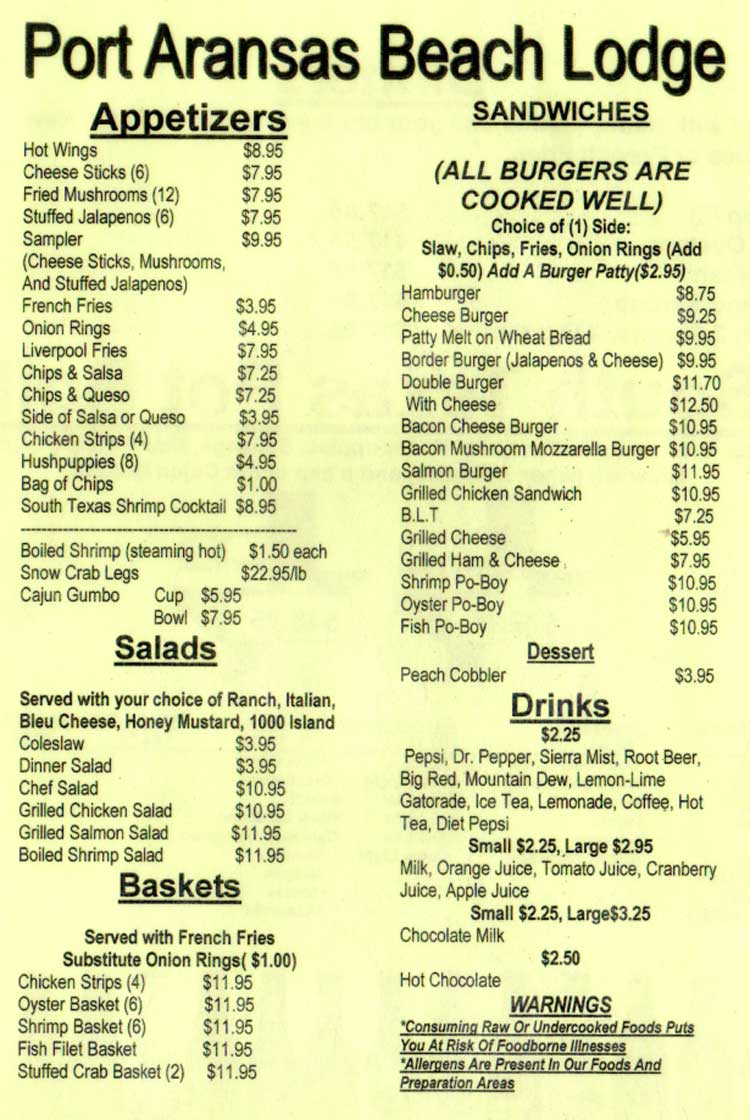 Beach Lodge Restaurant & Bar on Port Aransas Beach!